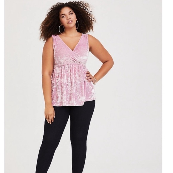 Torrid 5 VELVET SURPLICE BABYDOLL TANK pink - Picture 2 of 9